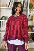 The Sunday Morning Stripe V Slouch Sweatshirt Aubergine Red
